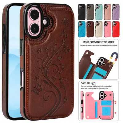 [Free !ship] Case For iPhone 17 Pro Max 17 Air 16 15 14 13 12 11 Pro Max 16 15 14 Plus / Pro Magnetic Clasp PU-Leather ID cre...