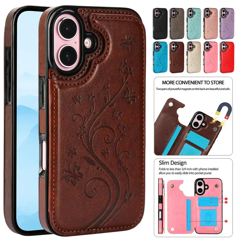[Free !ship] Case For iPhone 17 Pro Max 17 Air 16 15 14 13 12 11 Pro Max 16 15 14 Plus / Pro Magnetic Clasp PU-Leather ID cre...