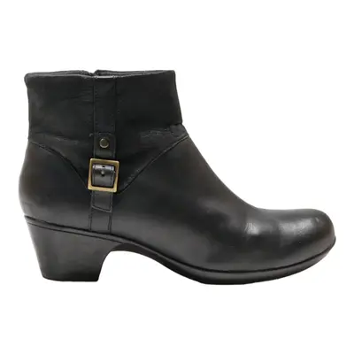 CLARKS Ankle Boots Black Leather Womens UK 10