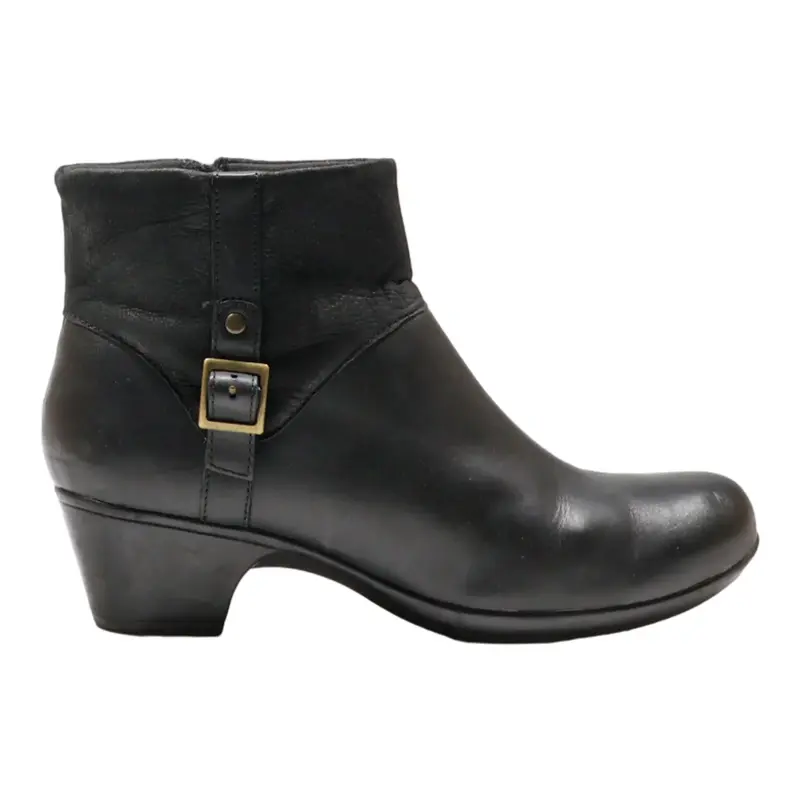 CLARKS Ankle Boots Black Leather Womens UK 10