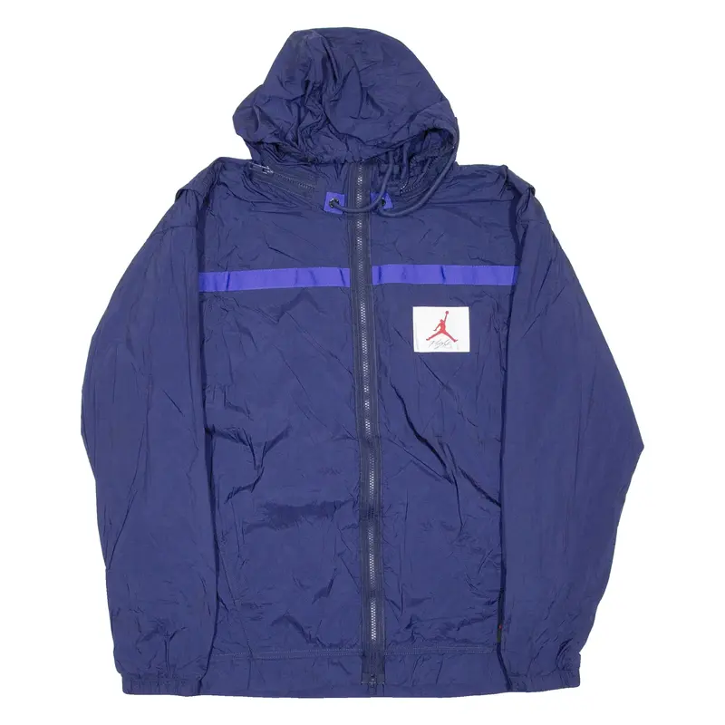 AIR JORDAN Mens Rain Jacket Blue Nylon Hooded S