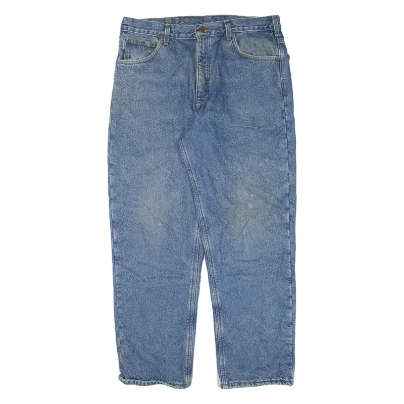 CARHARTT Fleece Lined Workwear Mens Jeans Blue Relaxed Straight W36 L30