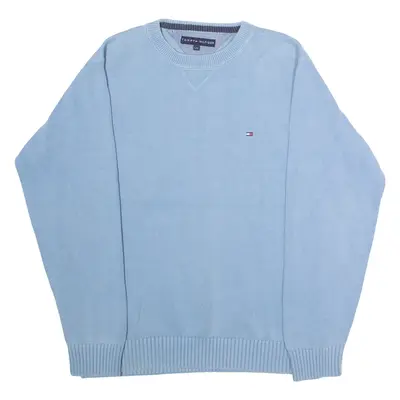 TOMMY HILFIGER Mens Jumper Blue Crew Neck Tight Knit L