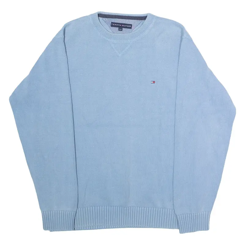 TOMMY HILFIGER Mens Jumper Blue Crew Neck Tight Knit L