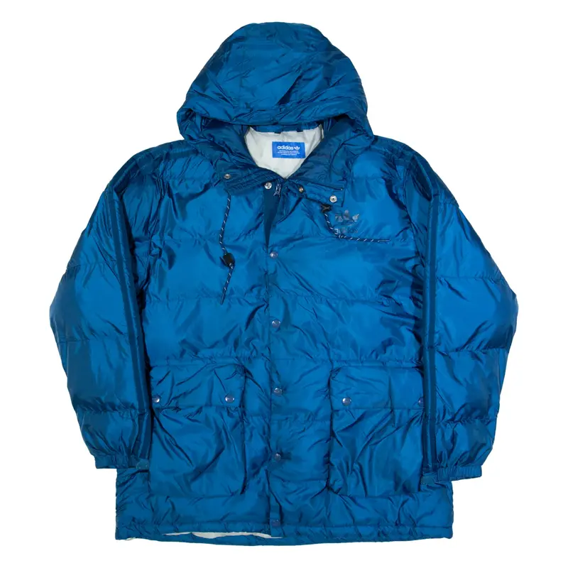 ADIDAS Mens Puffer Coat Blue Hooded XL