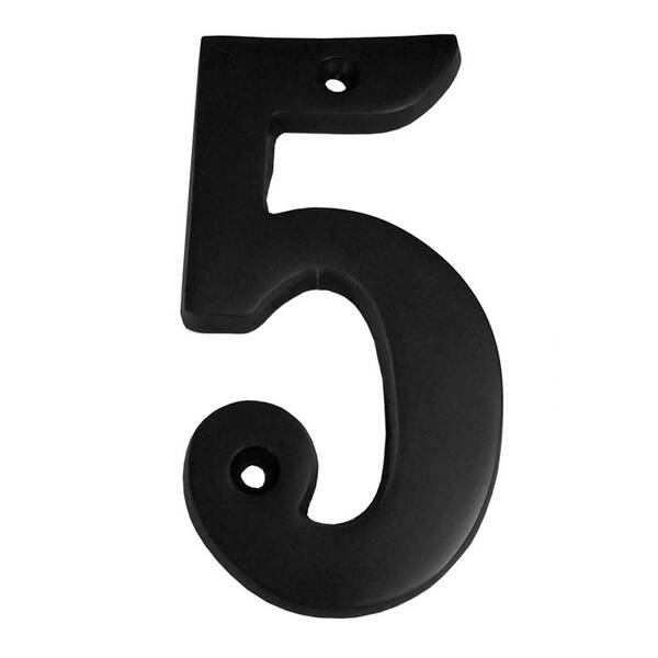Better Home Products 4 Solid Brass House Number #5, Matte Black