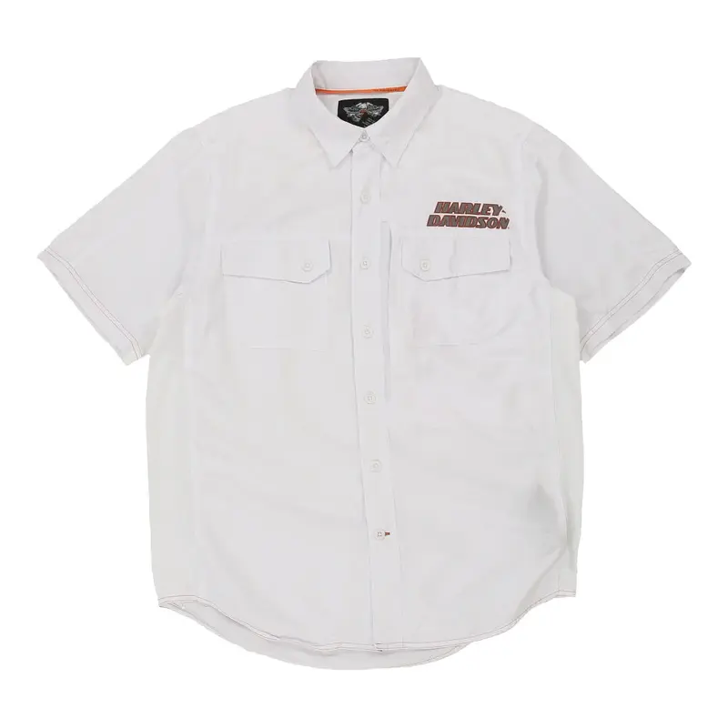 Harley Davidson Short Sleeve Shirt - Large White Cotton