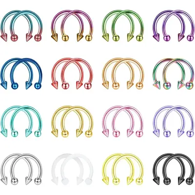 FLORIDECO 32Pcs 16G Horseshoe Nose Septum Rings Surgical Steel Eyebrow Tragus Lip Rings Daith Helix Cartilage Piercing Jewelr...
