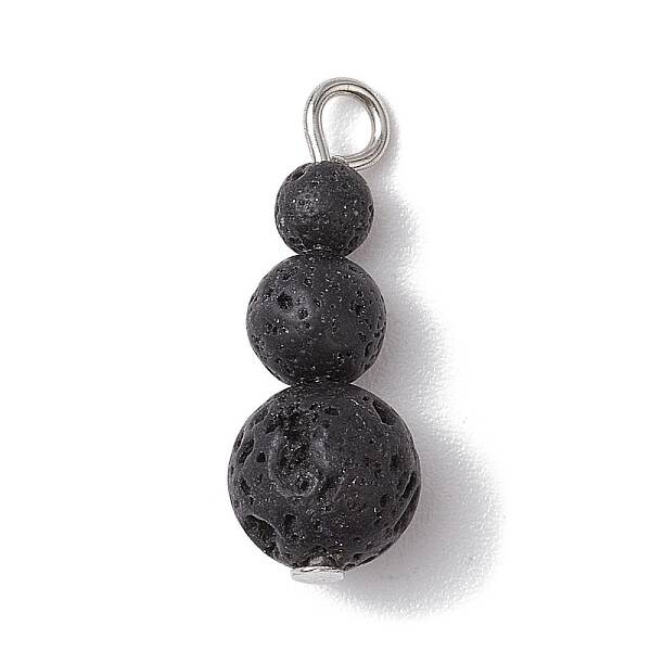 Natural Lava Rock Round Beaded Pendants