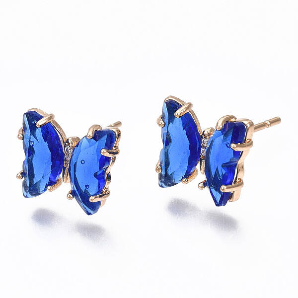 Cubic Zirconia Butterfly Stud Earrings with Glass