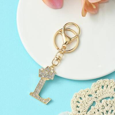Golden Alloy Rhinestone Keychain