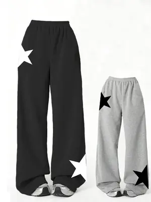 Girls' Star Print Pocket Pants, Casual Cute Comfy Trousers for Daily Wear, Kids Bottoms for All Seasons