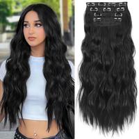 KooKaStyle Clip in Synthetic Hair Extensions Long Wavy 4PCS Thick Hairpieces to Chestnut Fiber Double Weft Natural Hair Exten...