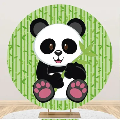 Round Green Bamboo Panda Baby Shower Party Backdrop - Aperturee