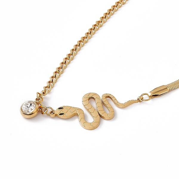 Crystal Rhinestone Pendant Necklace with 304 Stainless Steel Herringbone Chains
