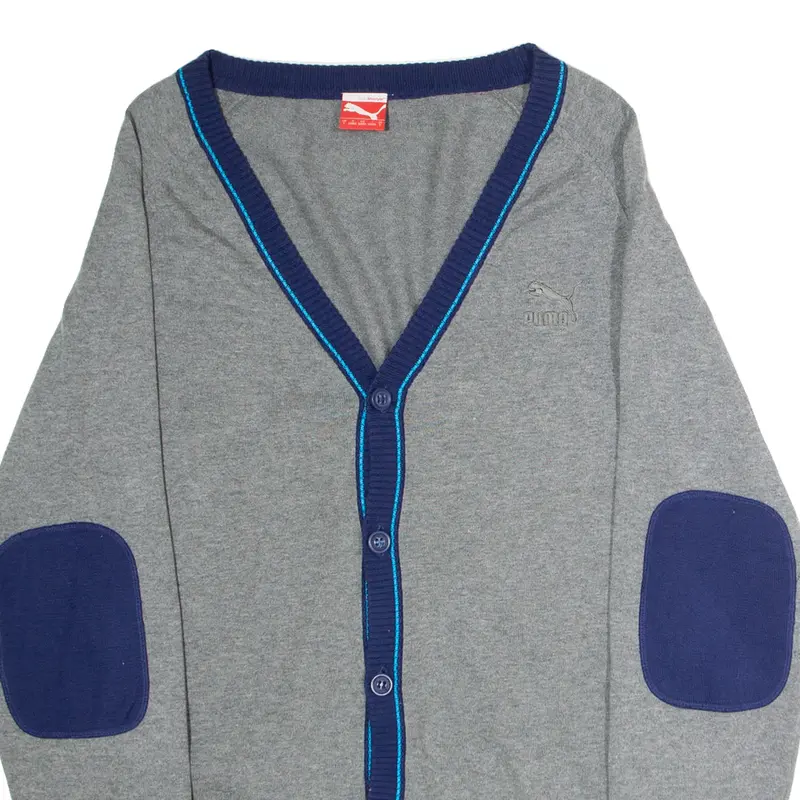 PUMA Mens Cardigan Grey V-Neck Tight Knit L