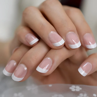 Classic French Tip Press On Nails | CurvLife Nail | 24pcs Short Square Fake Nails | Natural Nude Finish | Easy Apply, Comfort...