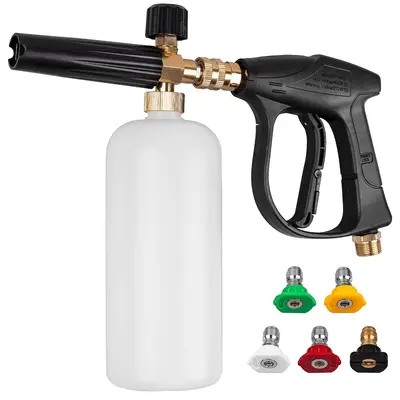 Car Pressure Washer Short Gun, Foam Cannon with 1/4 Inch Quick Connector, Power Washer with 5 Pressure Washer Nozzle Tips, M2...