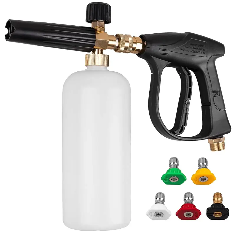 Car Pressure Washer Short Gun, Foam Cannon with 1/4 Inch Quick Connector, Power Washer with 5 Pressure Washer Nozzle Tips, M2...