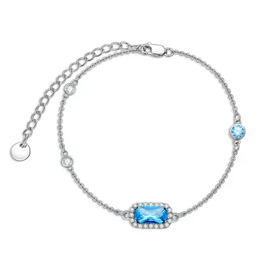 Sterling Silver Cubic Zirconia Bar & Round Charm Bracelet