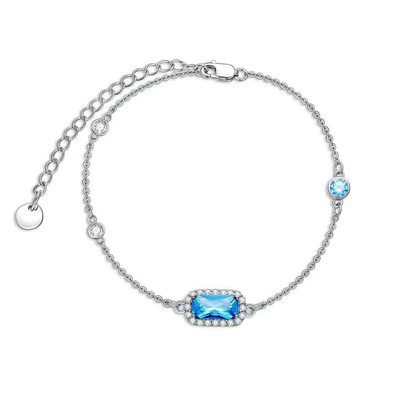 Sterling Silver Cubic Zirconia Bar & Round Charm Bracelet