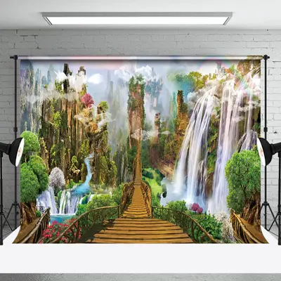 Mountain Stream Rainbow Landscape Photo Backdrop - Aperturee