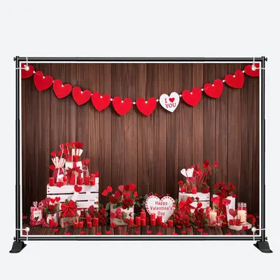 I Love You Wooden Red Hearts Valentines Day Backdrop - Aperturee