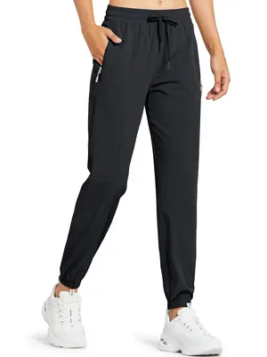 Women's Plain Drawstring Elastic Waist Zipper Sweat Pants, Sporty Joggers for Running Workout Hiking, Summer Outfits, Women ...