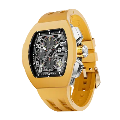 TSAR BOMBA Men's Quartz Watch | Yellow | Atomic TB8214 | Fluororubber Bezel | Luxury Sport Watch | 50M Waterproof Sapphire Gl...