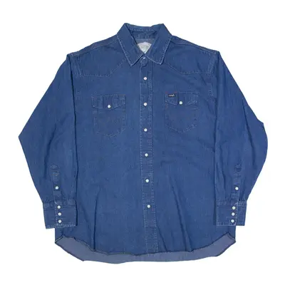 WRANGLER Custom Embroidered Bride Denim Shirt Blue Long Sleeve Womens 2XL