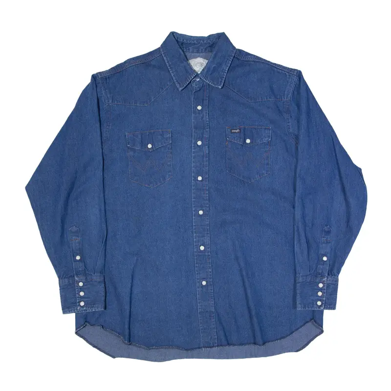 WRANGLER Custom Embroidered Bride Denim Shirt Blue Long Sleeve Womens 2XL