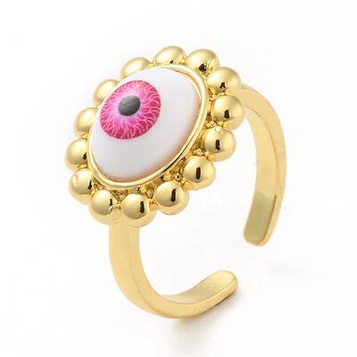 Acrylic Sun with Evil Eye Open Cuff Ring