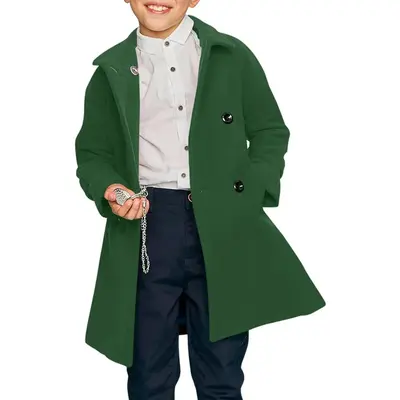 Haloumoning Boys Double Breasted Pea Coat Kids Winter Notched Collar Overcoat 5-14 Years
