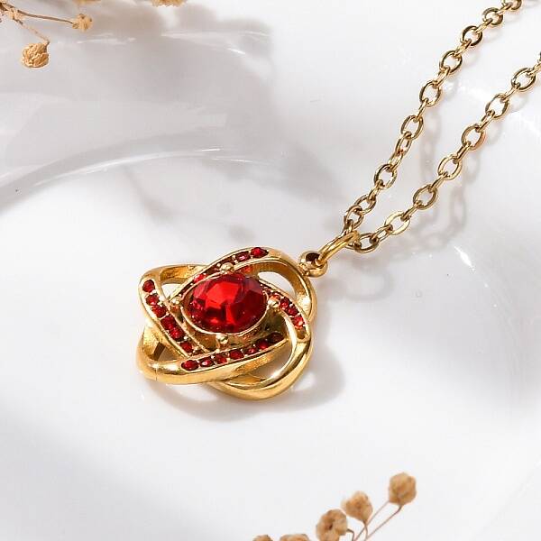 PVD Vacuum Plating 304 Stainless Steel Hyacinth Rhinestone Criss-cross Pendant Cable Chain Necklaces for Women