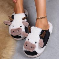 Cotton Slippers Women and Men, Cute Cotton Animals House Shoes Fluffy Plush Slippers for Girls Indoor Living Room Bedroom Cow...