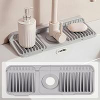 14.5 inch  Faucet Mat for Kitchen Sink - 6 Slope & Fasten Button Design, Quick-Dry Splash Guard Water Catcher Behind Faucet, ...