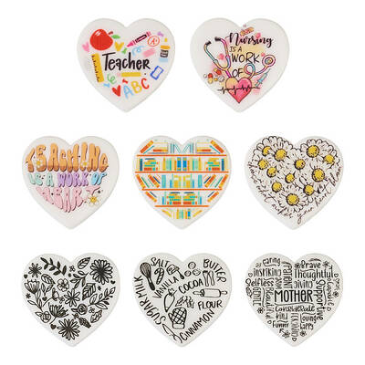 8Pcs 8 Style Heart Silicone Focal Beads