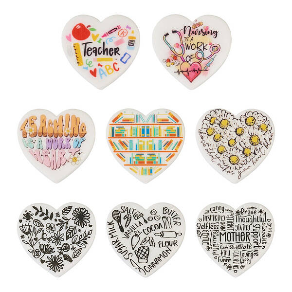8Pcs 8 Style Heart Silicone Focal Beads