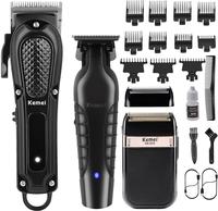 KEMEI Professional Men's Hair Cutting Scissors, Cordless Hair Clippers Set and Trimmer Set, Rechargeable Electric Foil Shaver...
