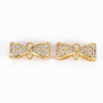 Brass Micro Pave Clear Cubic Zirconia Link Connectors