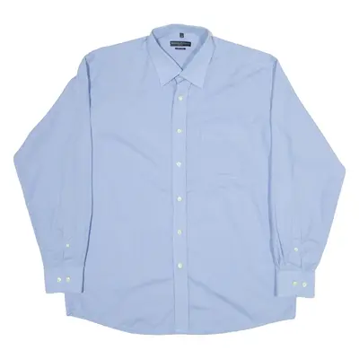 RENATO CAVALLI Non Iron Mens Plain Shirt Blue Long Sleeve XL