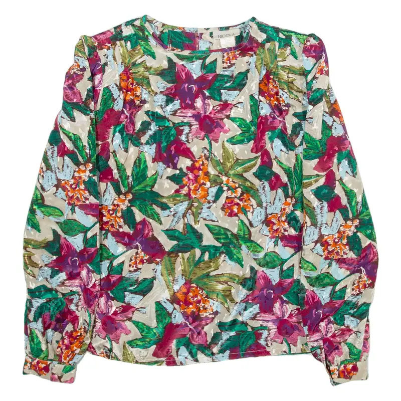 NICOLA Womens Printed Blouse Green Long Sleeve Floral S
