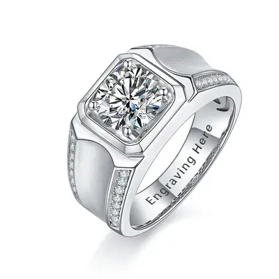 Sterling Silver Princess Cut Moissanite Personalized Engraving & Couple Engagement Ring for Men