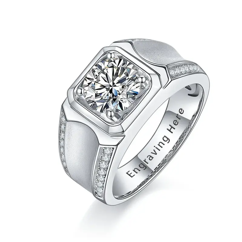 Sterling Silver Princess Cut Moissanite Personalized Engraving & Couple Engagement Ring for Men