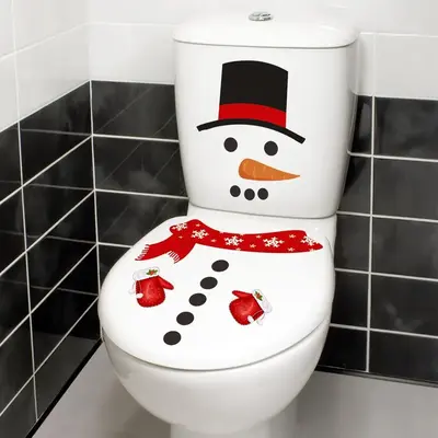 Snowman Design Toilet Sticker, 1 Set Christmas Themed Self Adhesive Toilet Lid Decal, Bathroom Decoration Sticker, Holiday De...