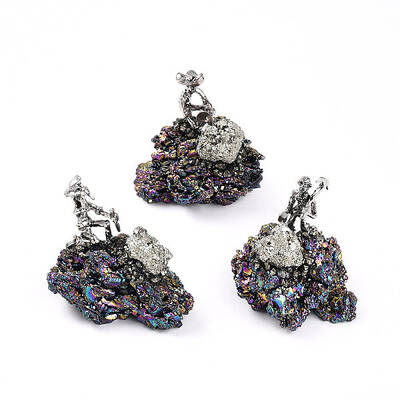 Electroplate Natural Coal Quartz Cluster Base Sculpture