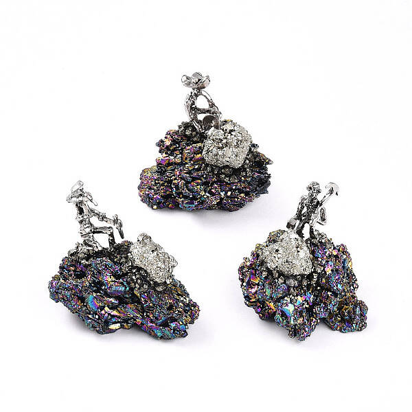 Electroplate Natural Coal Quartz Cluster Base Sculpture