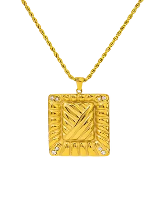 18K Gold Pendant Necklace - Rectangle With Diamonds