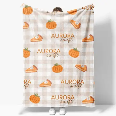 Aperturee Pumpkins Pie Light Brown Plaid Custom Name Blanket - Aperturee