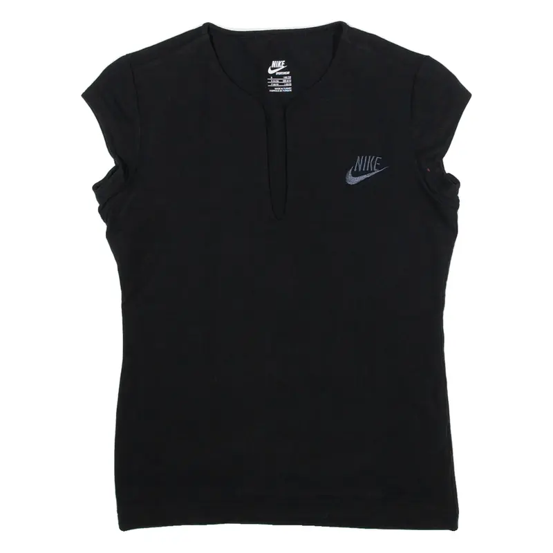 NIKE Womens T-Shirt Black V-Neck S